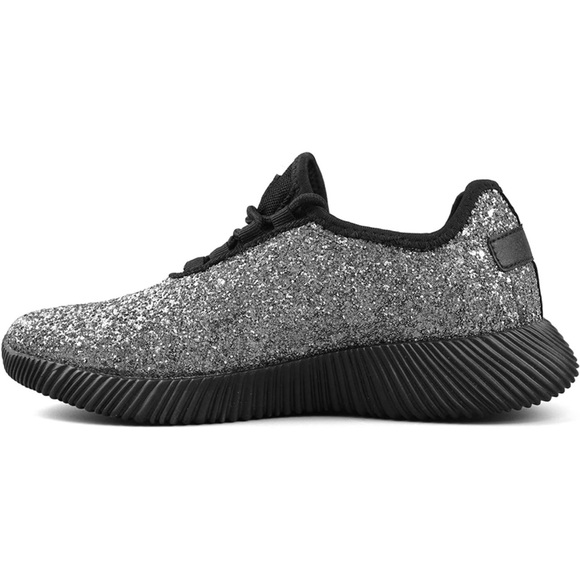 Ice Silver Sequin Glitter Sneaker Shoe Lace Up Slip On Comfy Sport Gym Metallic - Picture 8 of 16